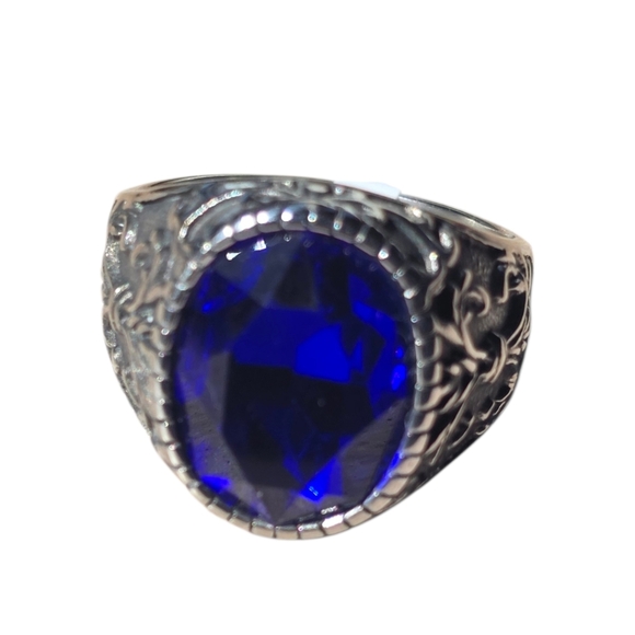 New Men's Stainless Steel Ring with Blue Cubic Zirconia Size 11 - Picture 2 of 3
